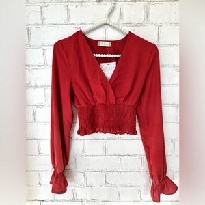 NWT Altar’d State Long Sleeve Wrap Cropped Top, Size XS